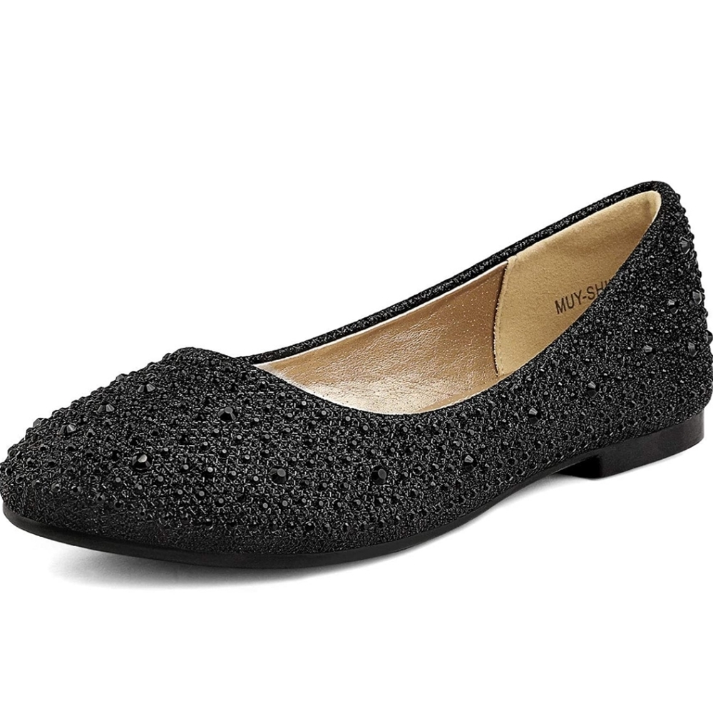 Sparkle glitter rhinestone black flats